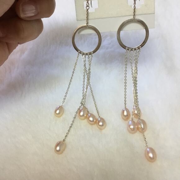 Silver Multi-Pearl Dangle Earrings - Picture 2 of 7